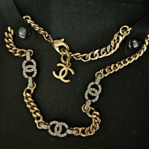Chanel crystal cc gold link choker.